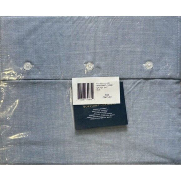 Ralph Lauren Home Queen Flat Sheet Workshirt Chambray Light Blue NEW MSRP $245 - Picture 2 of 5